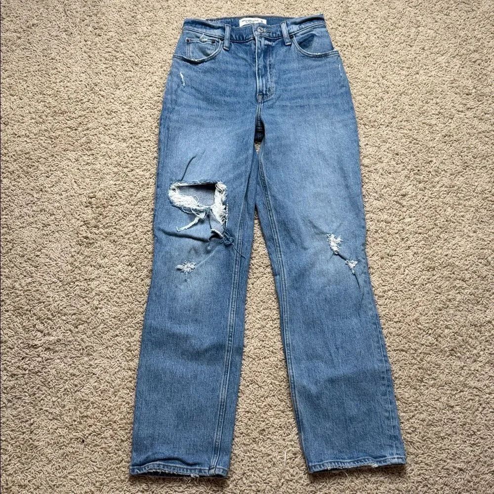 Abercrombie Ultra High Rise 90’s Straight Leg Denim Jeans Curve Love 25 Short